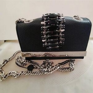 Philipp Plein Black and Silver Clutch Shoulderbag with Edgy Glamour $2200
